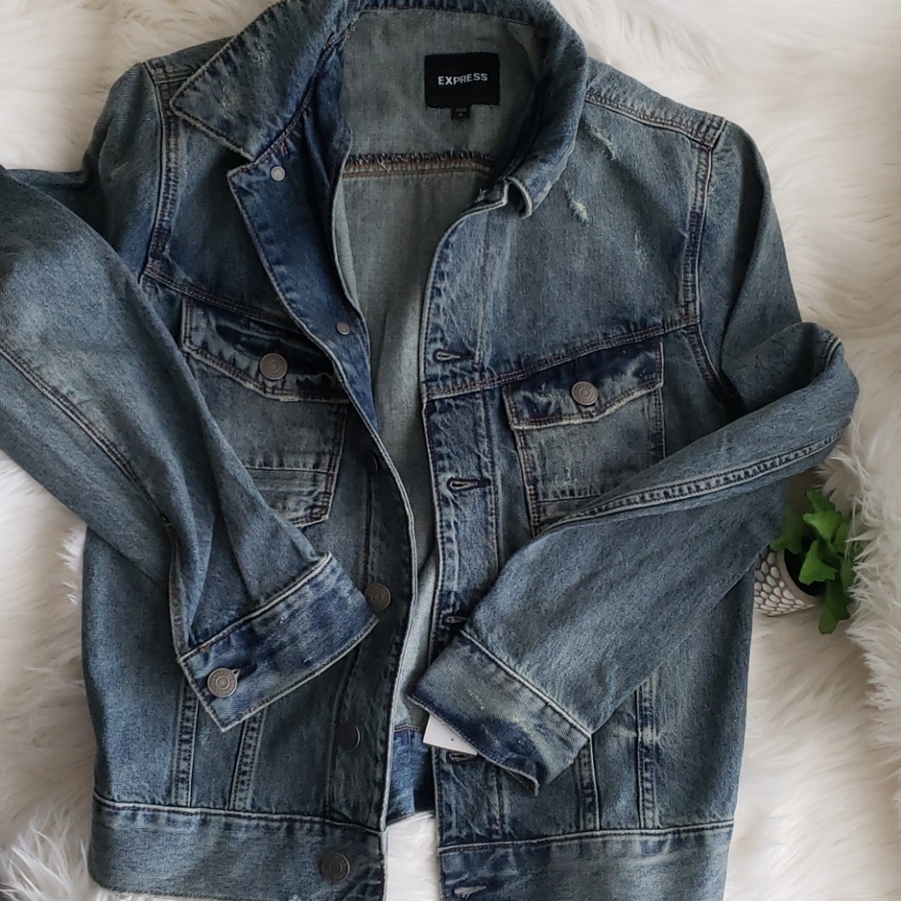 Express Distressed Blue Jean Jacket